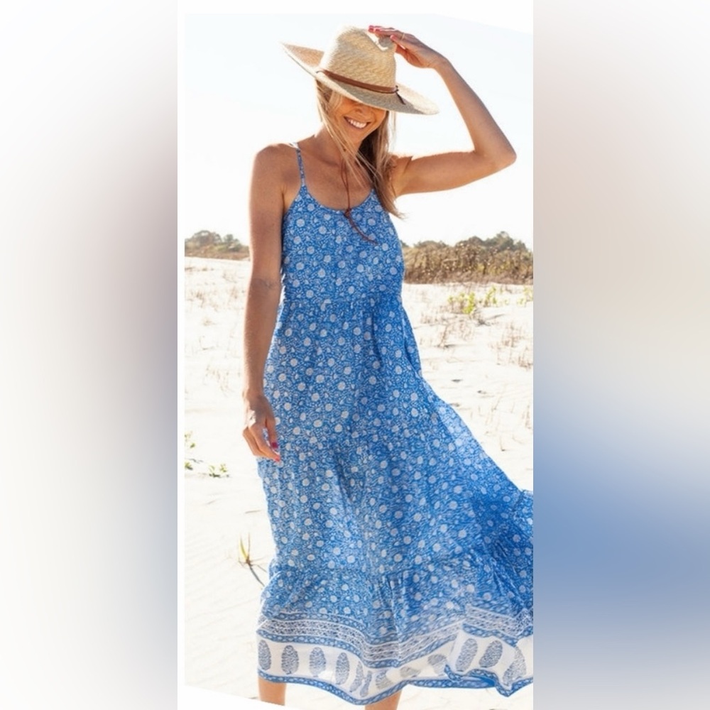 Pink Chicken Blue Floral Maxi Dress